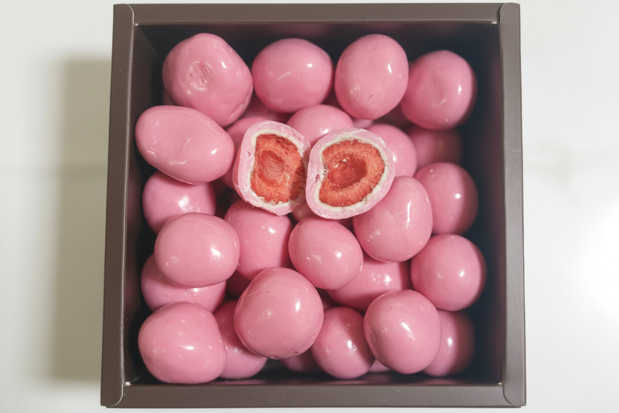 Gefriergetrocknete Erdbeeren mit Vollmilchschokoladenüberzug